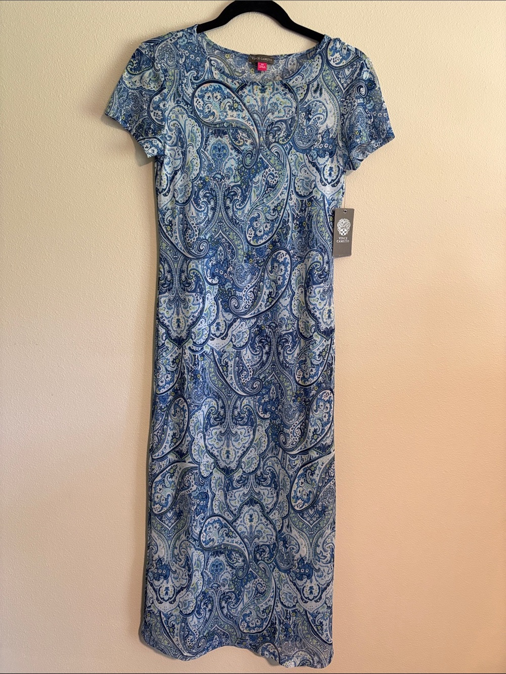 Vince Camuto Blue Paisley Short-Sleeve Maxi Dress